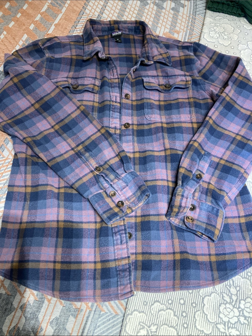 Patagonia Purple and Navy Flannel Plaid Button-Down Shirt